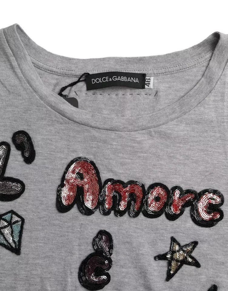Dolce &amp; Gabbana T-shirt haut L'Amore E'Bellezza en coton gris