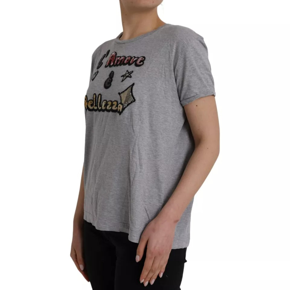 Dolce &amp; Gabbana T-shirt haut L'Amore E'Bellezza en coton gris