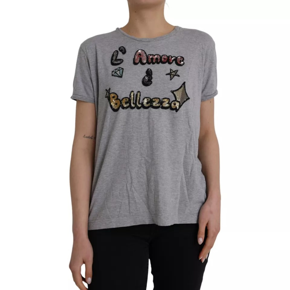 Dolce &amp; Gabbana T-shirt haut L'Amore E'Bellezza en coton gris