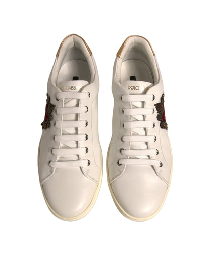Dolce & Gabbana White Leather Heart Embellished Sneakers Shoes by Dolce & Gabbana