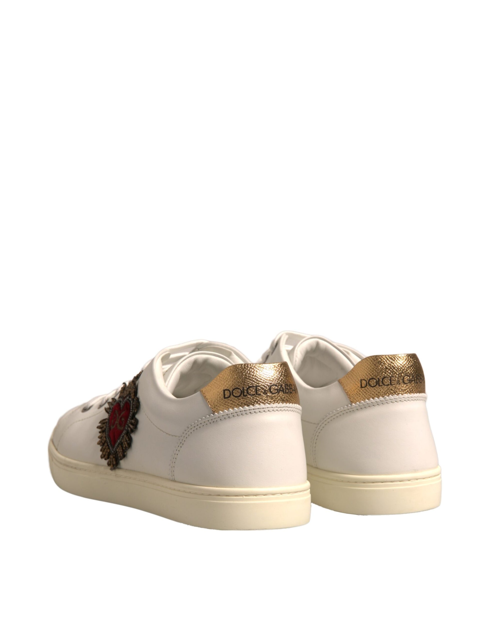 Dolce & Gabbana White Leather Heart Embellished Sneakers Shoes by Dolce & Gabbana