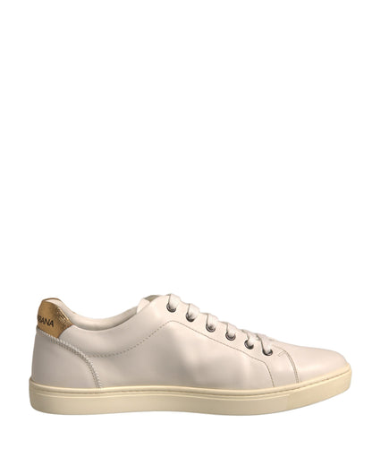 Dolce & Gabbana White Leather Heart Embellished Sneakers Shoes by Dolce & Gabbana