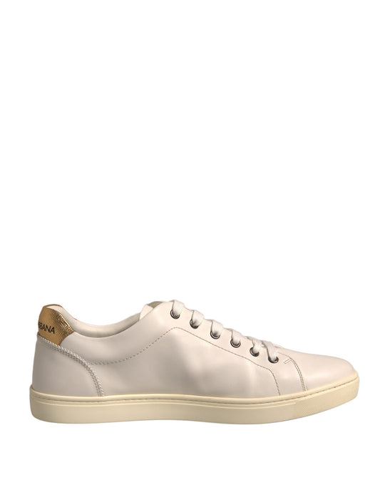 Dolce & Gabbana White Leather Heart Embellished Sneakers Shoes by Dolce & Gabbana