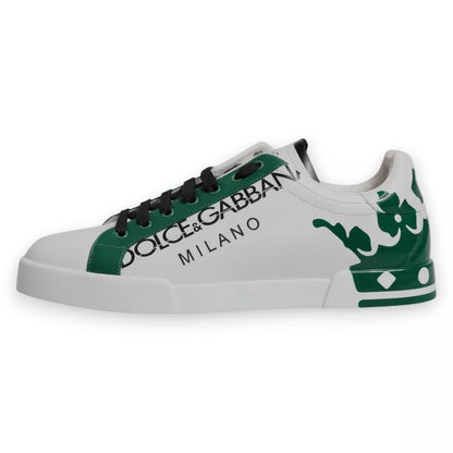 Dolce & Gabbana White Green Leather Crown Milano Sneakers Shoes by Dolce & Gabbana