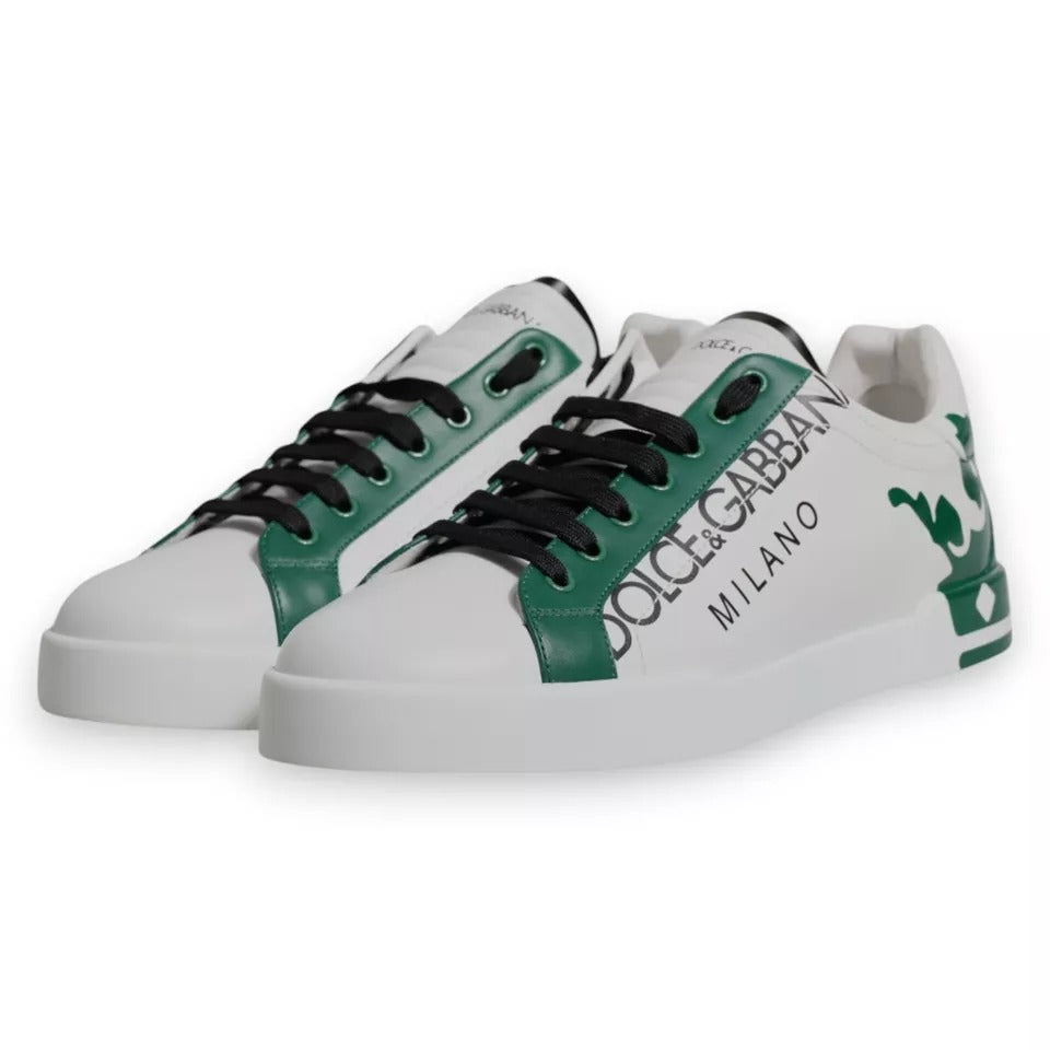 Dolce & Gabbana White Green Leather Crown Milano Sneakers Shoes by Dolce & Gabbana