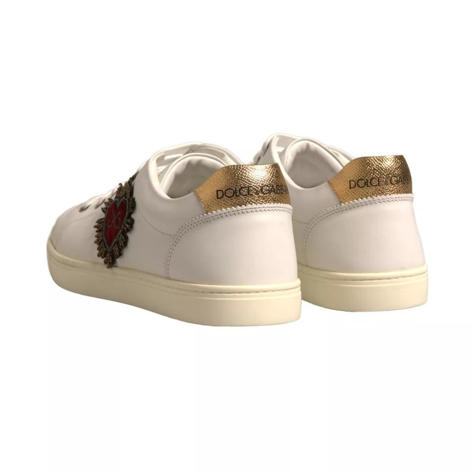 Dolce & Gabbana White Leather Heart Embellished Sneakers Shoes by Dolce & Gabbana