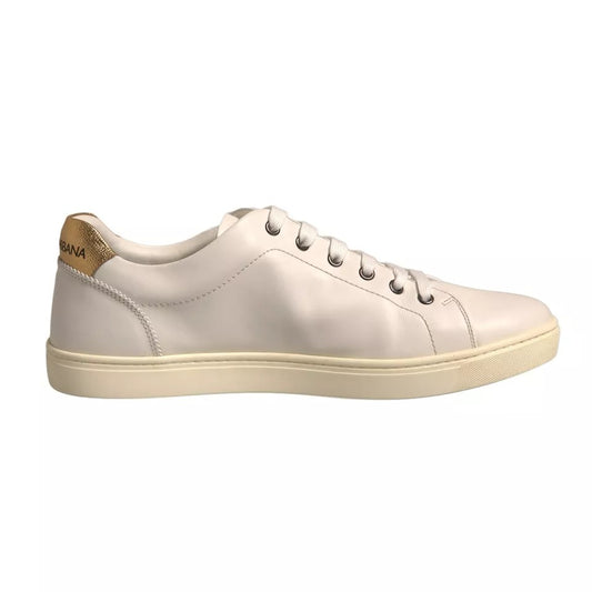 Dolce & Gabbana White Leather Heart Embellished Sneakers Shoes by Dolce & Gabbana