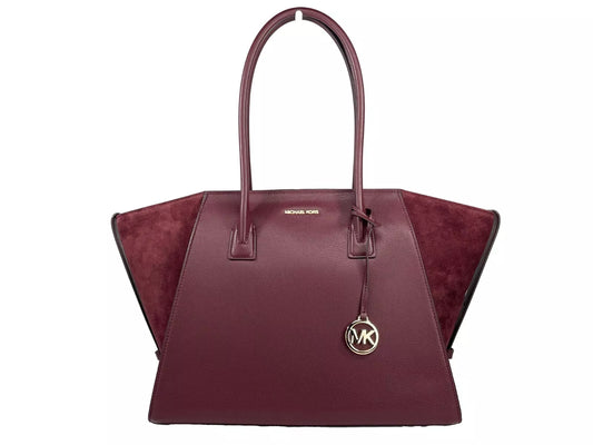 Sac cartable Michael Kors Avril XL en daim et cuir avec fermeture éclair sur le dessus, rouge sang