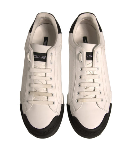 Dolce & Gabbana White Leather Logo Portofino Sneakers Shoes by Dolce & Gabbana