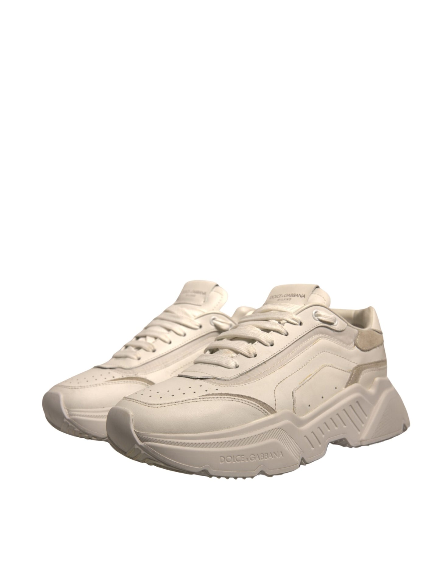 Dolce & Gabbana White Daymaster Leather Low Top Sneakers Shoes by Dolce & Gabbana