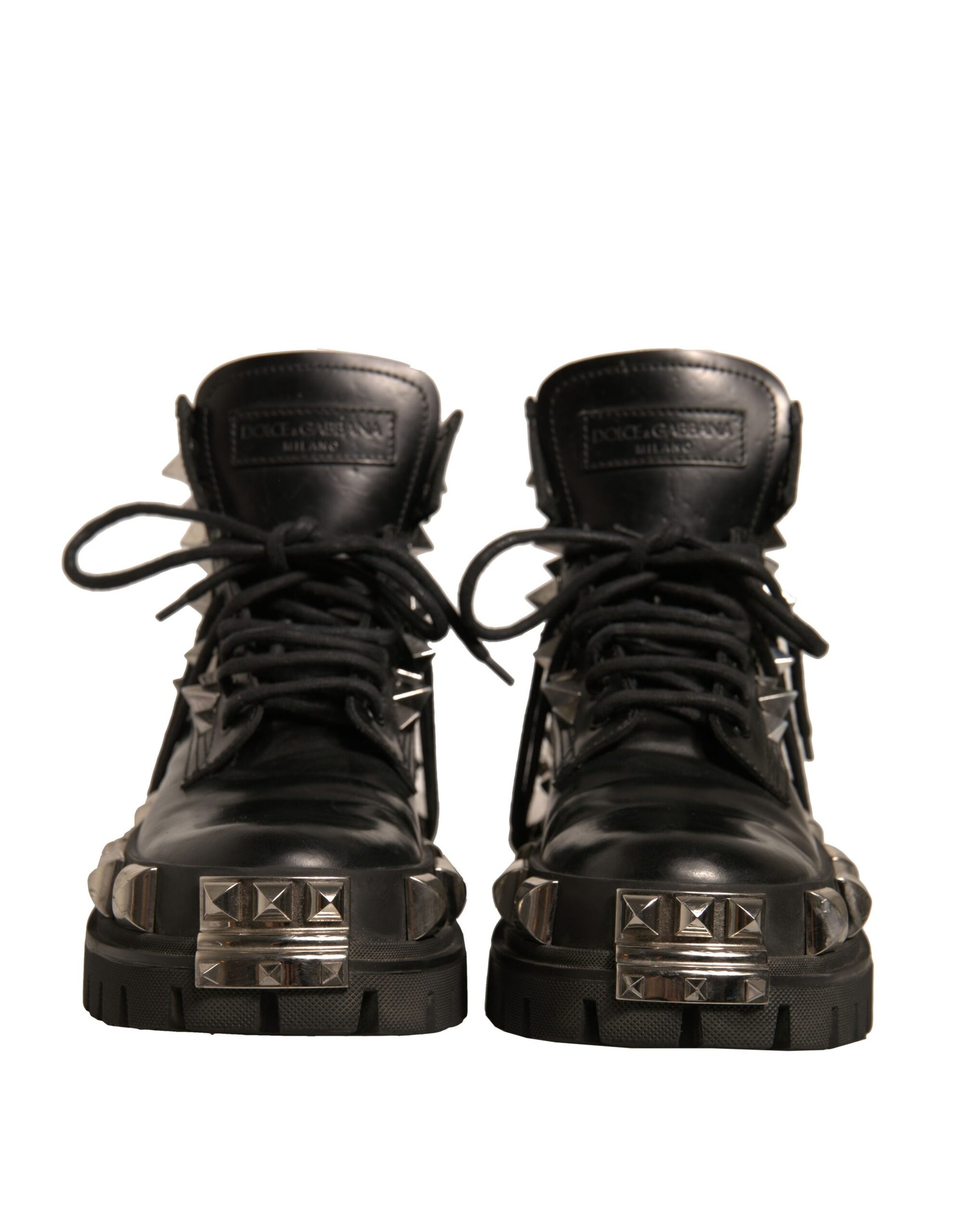 Dolce & Gabbana Black Leather Studded Trekking Boots Shoes by Dolce & Gabbana