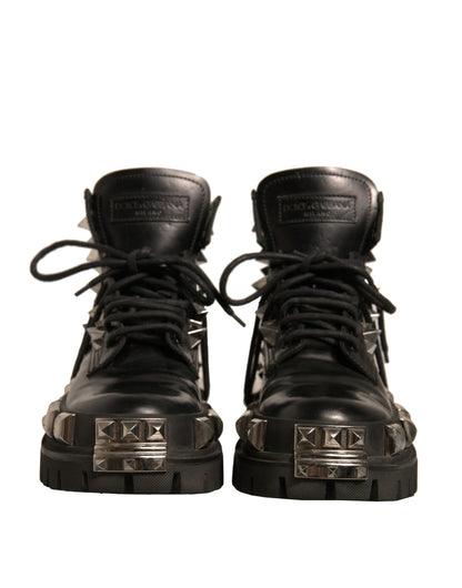 Dolce & Gabbana Black Leather Studded Trekking Boots Shoes by Dolce & Gabbana