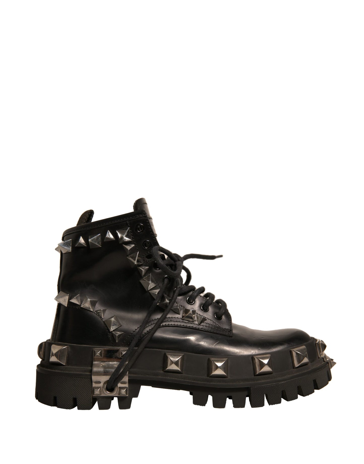 Dolce & Gabbana Black Leather Studded Trekking Boots Shoes by Dolce & Gabbana