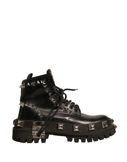 Dolce & Gabbana Black Leather Studded Trekking Boots Shoes by Dolce & Gabbana