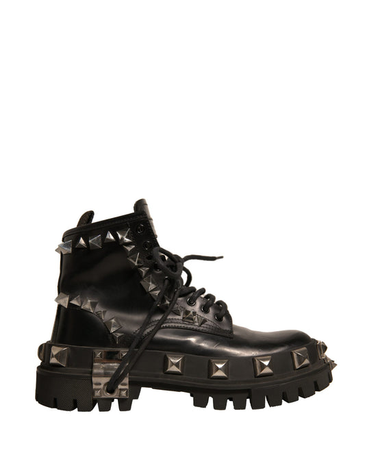 Dolce & Gabbana Black Leather Studded Trekking Boots Shoes by Dolce & Gabbana