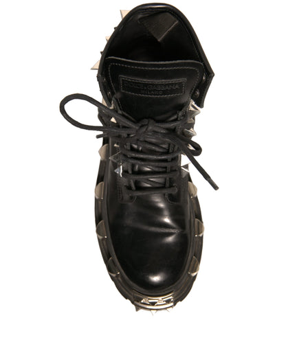 Dolce & Gabbana Black Leather Studded Trekking Boots Shoes by Dolce & Gabbana