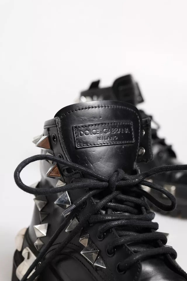 Dolce & Gabbana Black Leather Studded Trekking Boots Shoes by Dolce & Gabbana