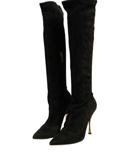 Dolce & Gabbana Black Suede Stiletto Knee High Boots Shoes by Dolce & Gabbana