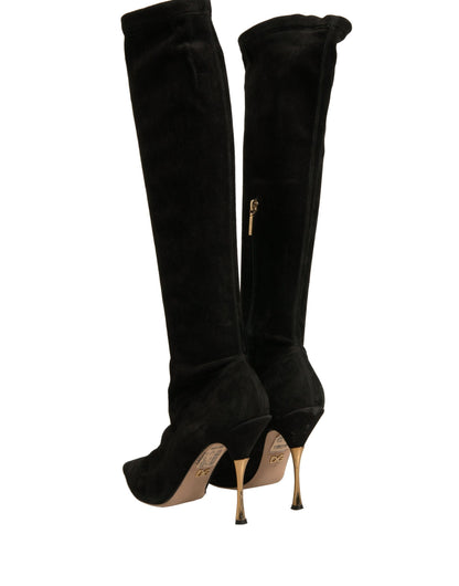 Dolce & Gabbana Black Suede Stiletto Knee High Boots Shoes by Dolce & Gabbana