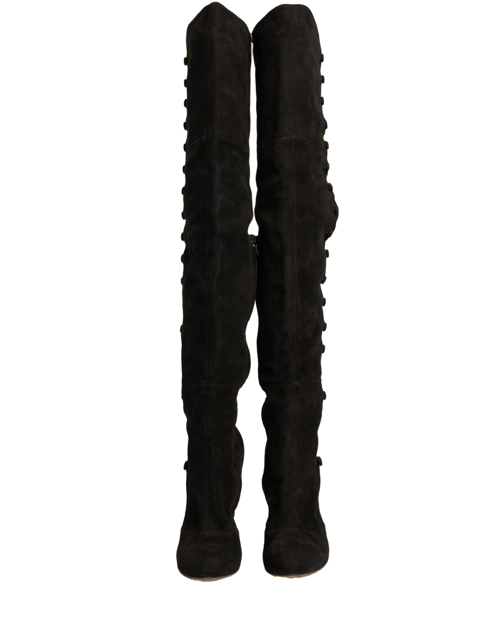 Dolce & Gabbana Black Suede Heels Knee High Boots Shoes by Dolce & Gabbana
