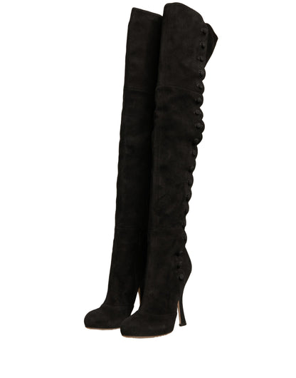 Dolce & Gabbana Black Suede Heels Knee High Boots Shoes by Dolce & Gabbana