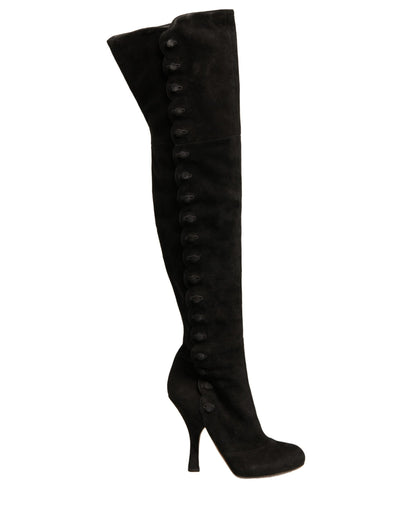 Dolce & Gabbana Black Suede Heels Knee High Boots Shoes by Dolce & Gabbana