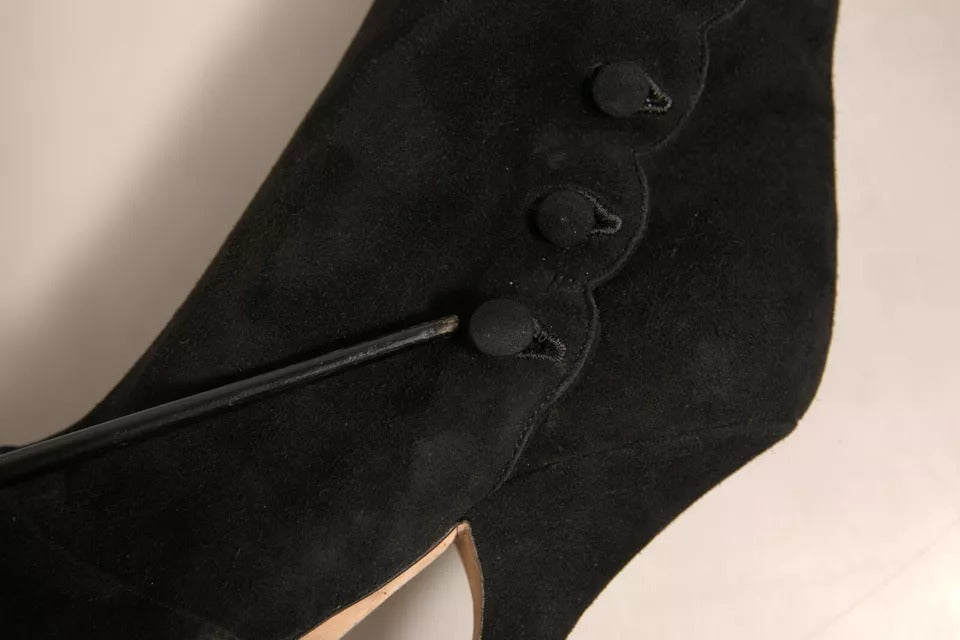Dolce & Gabbana Black Suede Heels Knee High Boots Shoes by Dolce & Gabbana