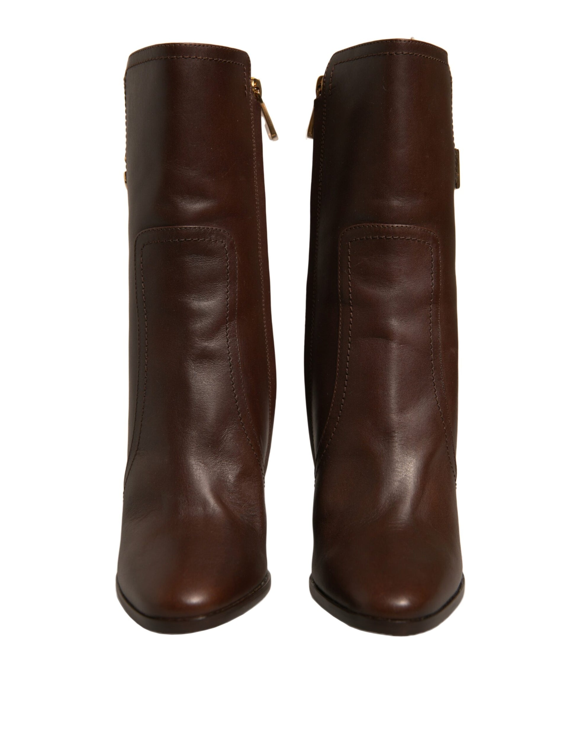Dolce & Gabbana Brown Leather Heels Mid Calf Boots Shoes by Dolce & Gabbana