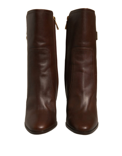 Dolce & Gabbana Brown Leather Heels Mid Calf Boots Shoes by Dolce & Gabbana