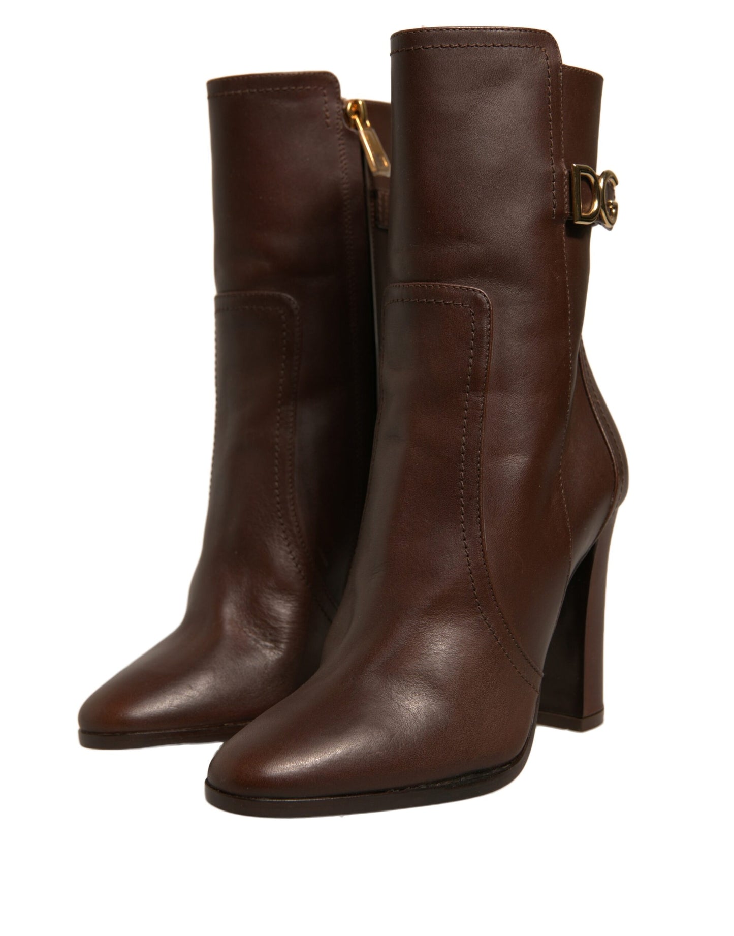 Dolce & Gabbana Brown Leather Heels Mid Calf Boots Shoes by Dolce & Gabbana