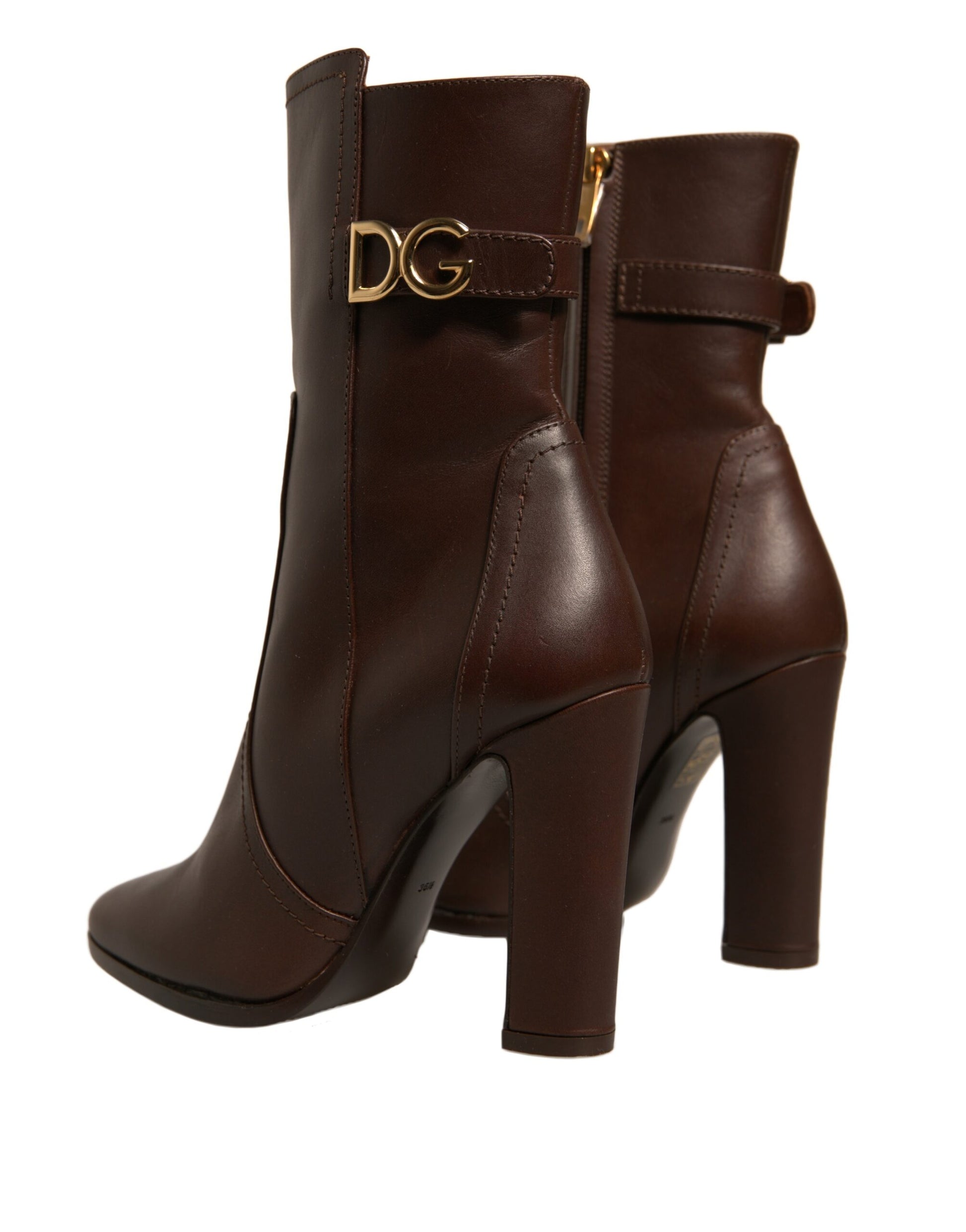 Dolce & Gabbana Brown Leather Heels Mid Calf Boots Shoes by Dolce & Gabbana