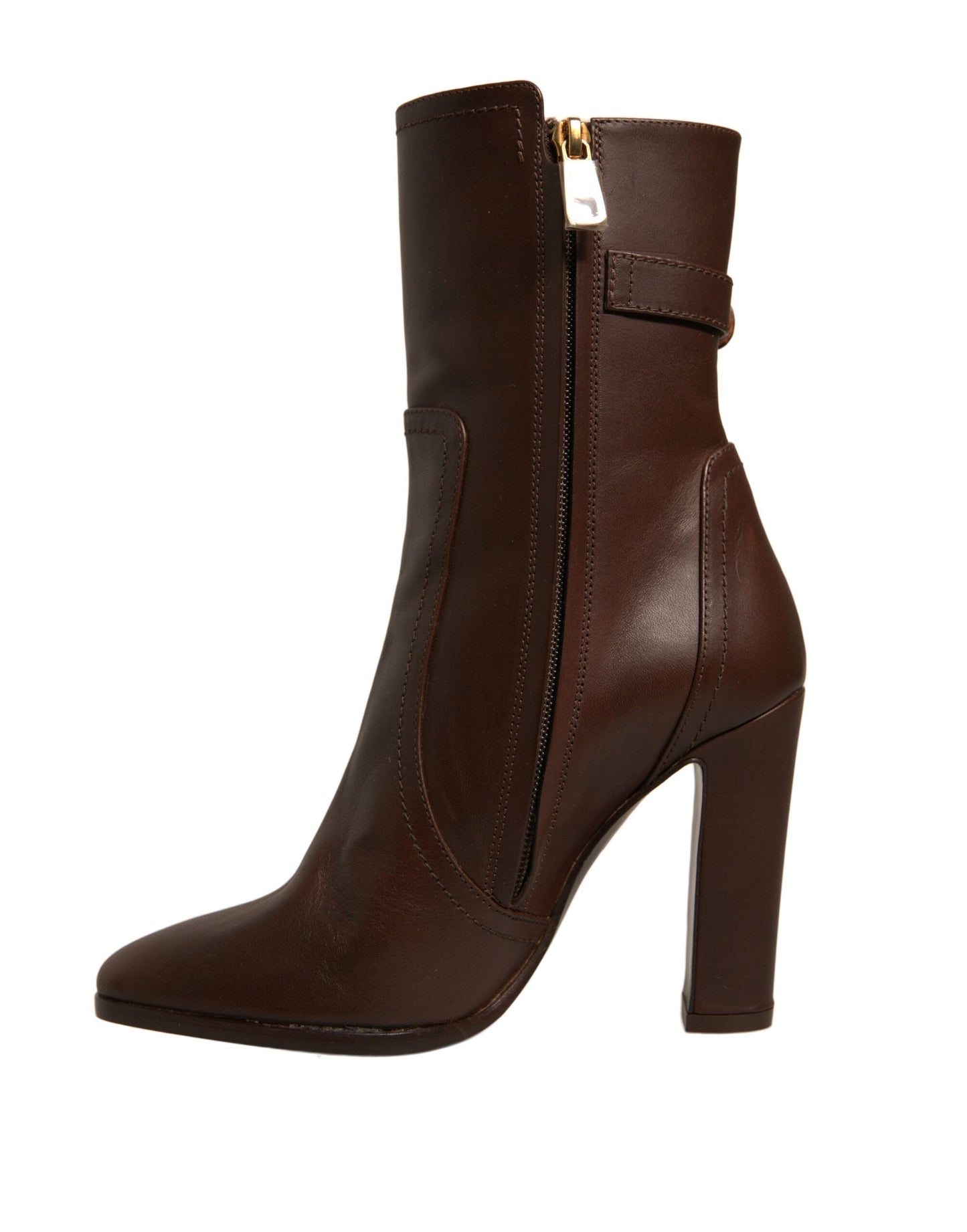 Dolce & Gabbana Brown Leather Heels Mid Calf Boots Shoes by Dolce & Gabbana