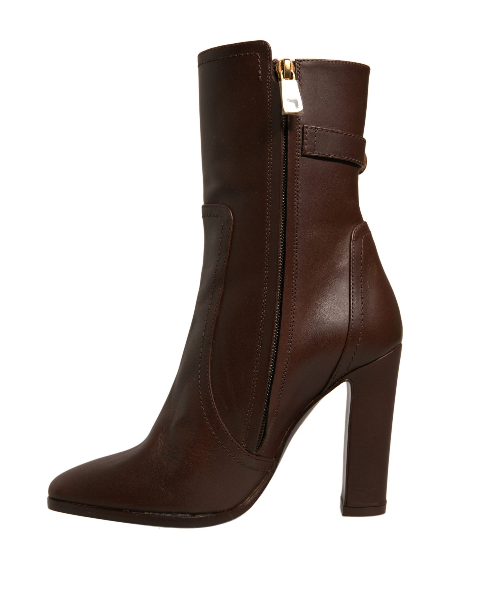 Dolce & Gabbana Brown Leather Heels Mid Calf Boots Shoes by Dolce & Gabbana