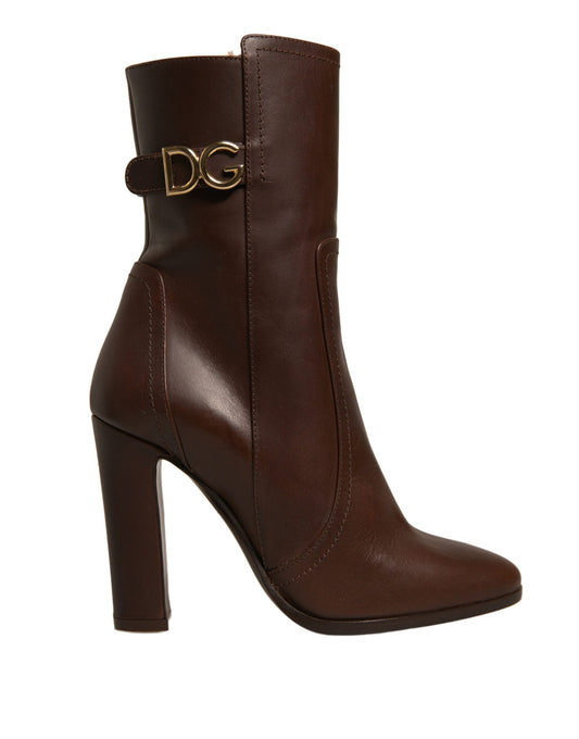 Dolce & Gabbana Brown Leather Heels Mid Calf Boots Shoes by Dolce & Gabbana