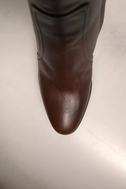 Dolce & Gabbana Brown Leather Heels Mid Calf Boots Shoes by Dolce & Gabbana