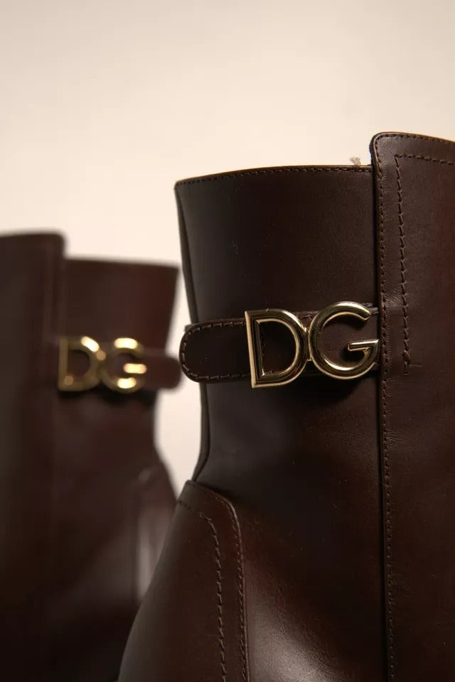 Dolce & Gabbana Brown Leather Heels Mid Calf Boots Shoes by Dolce & Gabbana
