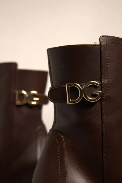 Dolce & Gabbana Brown Leather Heels Mid Calf Boots Shoes by Dolce & Gabbana