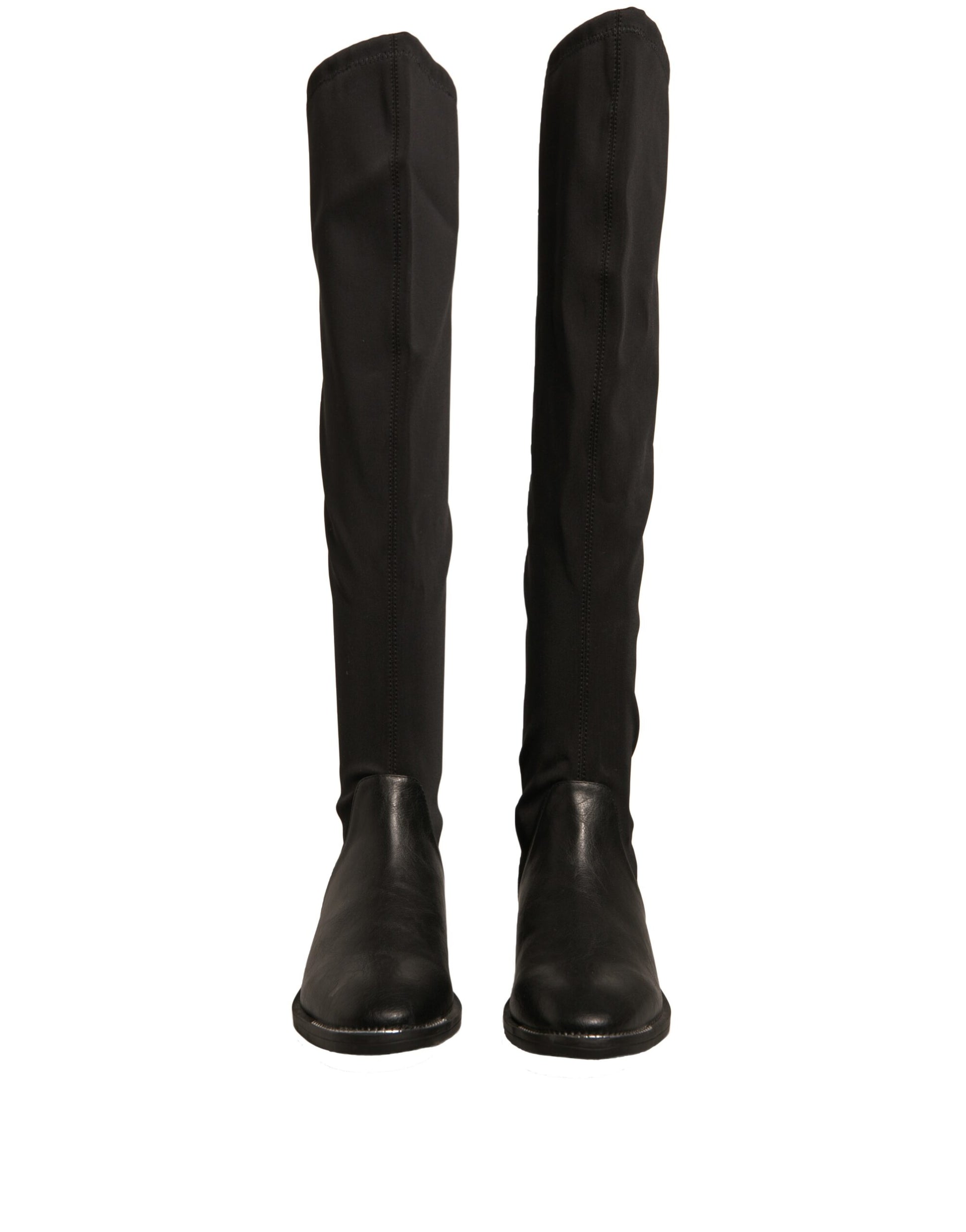MY TWIN Black Leather Suede Flats High Boots Shoes by MY TWIN
