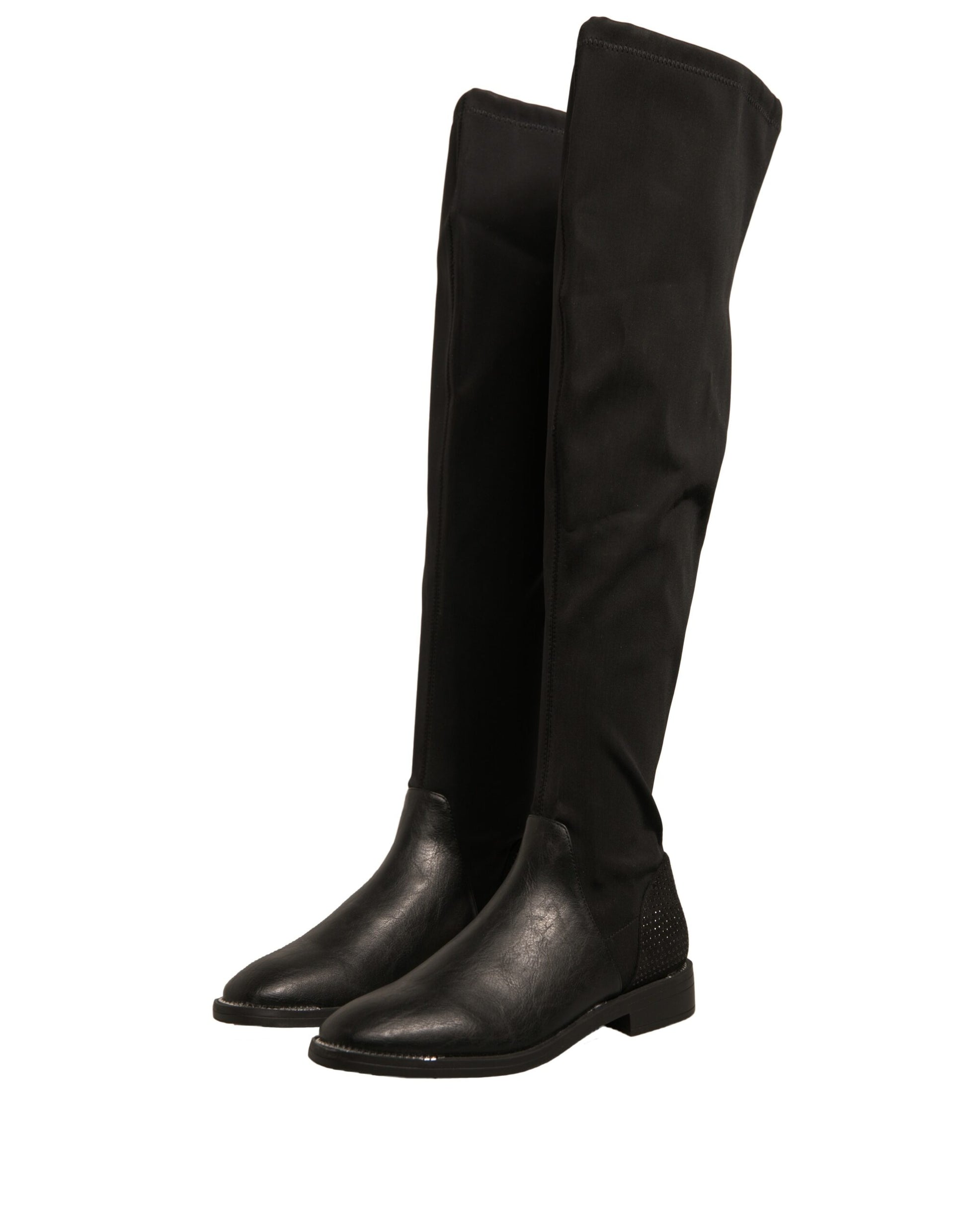 MY TWIN Black Leather Suede Flats High Boots Shoes by MY TWIN