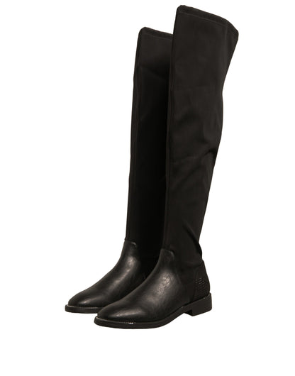 MY TWIN Black Leather Suede Flats High Boots Shoes by MY TWIN