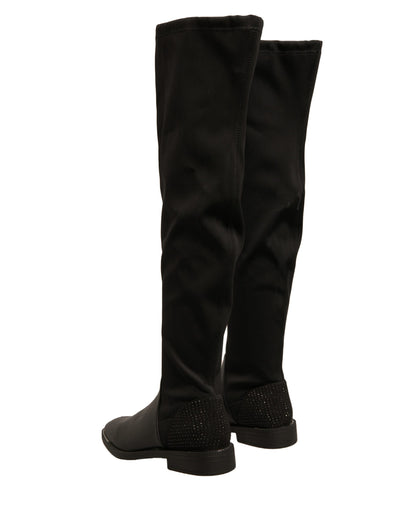 MY TWIN Black Leather Suede Flats High Boots Shoes by MY TWIN