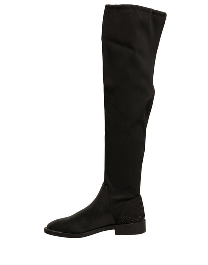 MY TWIN Black Leather Suede Flats High Boots Shoes by MY TWIN