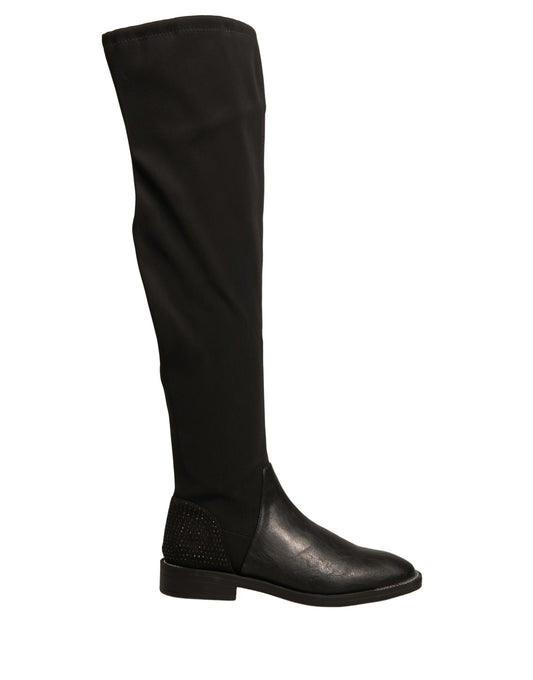 MY TWIN Black Leather Suede Flats High Boots Shoes by MY TWIN
