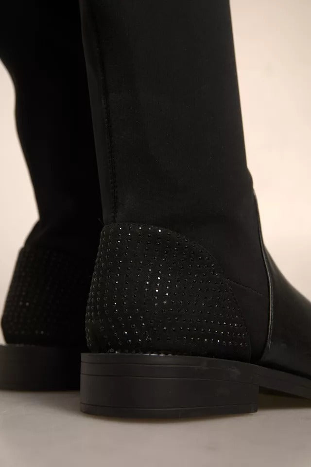 MY TWIN Black Leather Suede Flats High Boots Shoes by MY TWIN