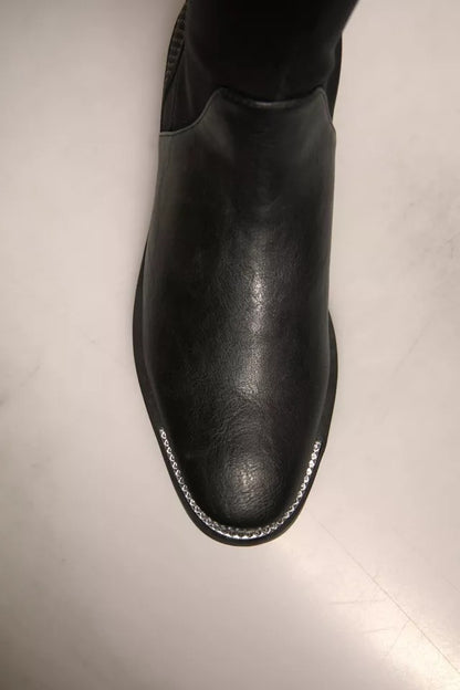MY TWIN Black Leather Suede Flats High Boots Shoes by MY TWIN