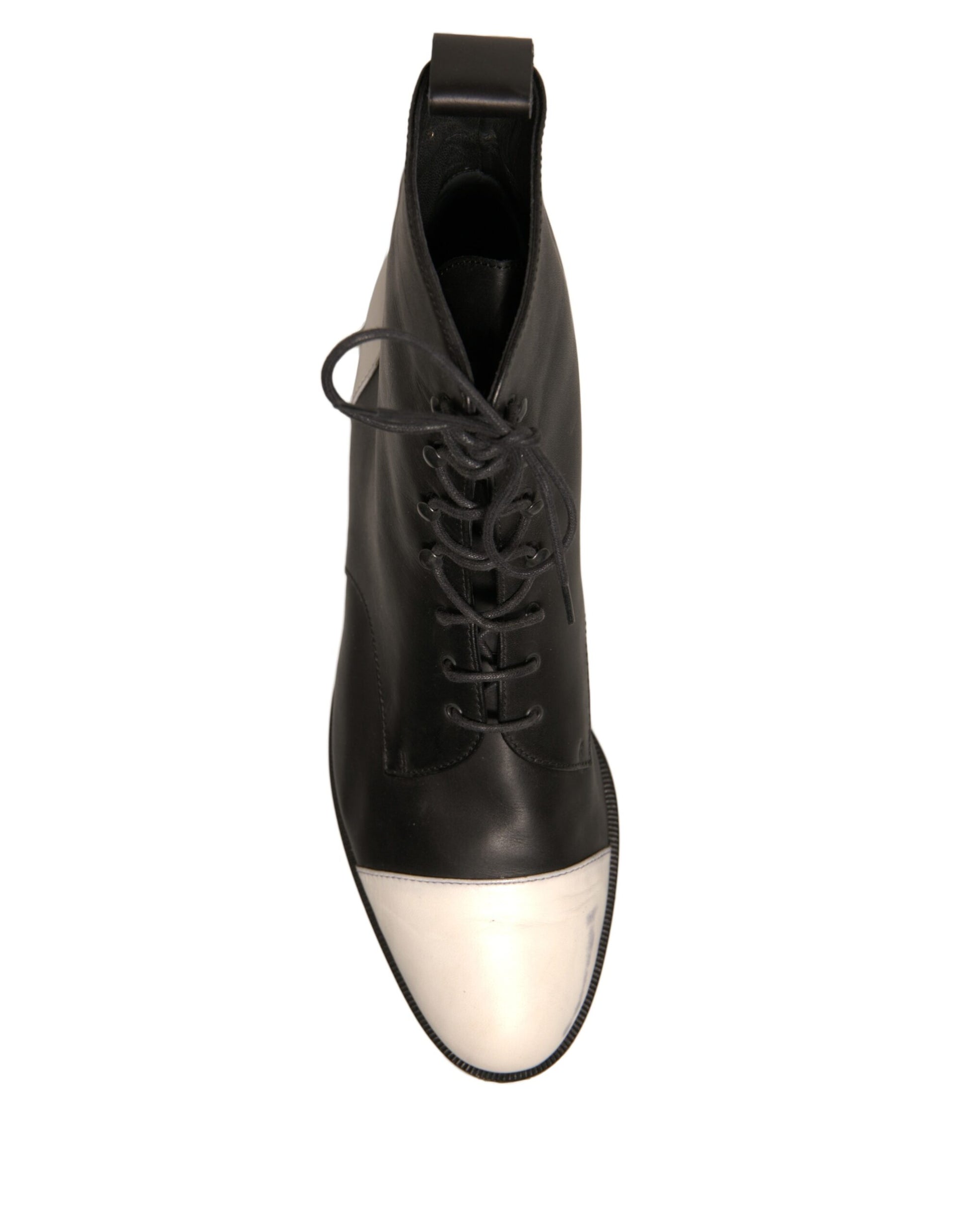Sergio Rossi Black White Leather Lace Up Flats Ankle Boots Shoes by Sergio Rossi