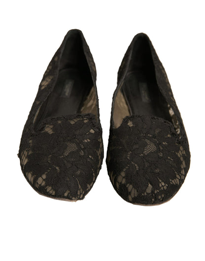 Dolce & Gabbana Black Taormina Lace Slip On Flats Shoes by Dolce & Gabbana