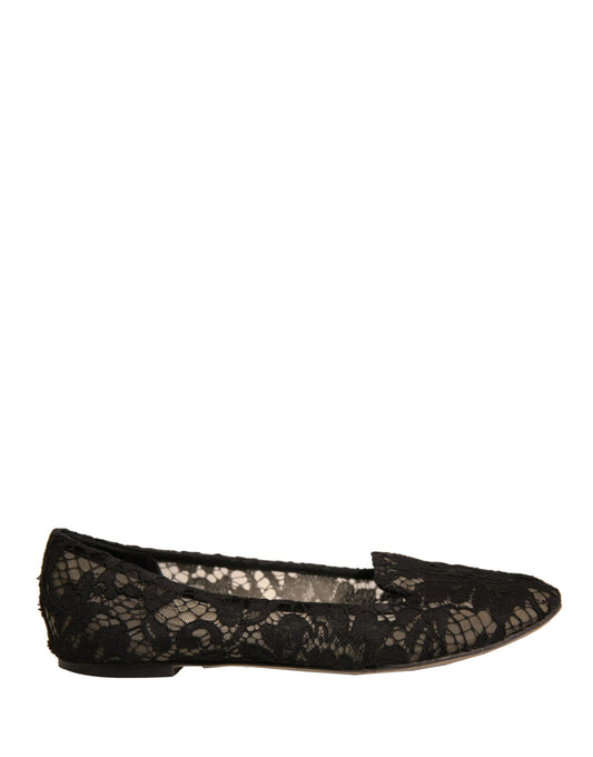 Dolce &amp; Gabbana Black Taormina Lace Slip On Flats Shoes