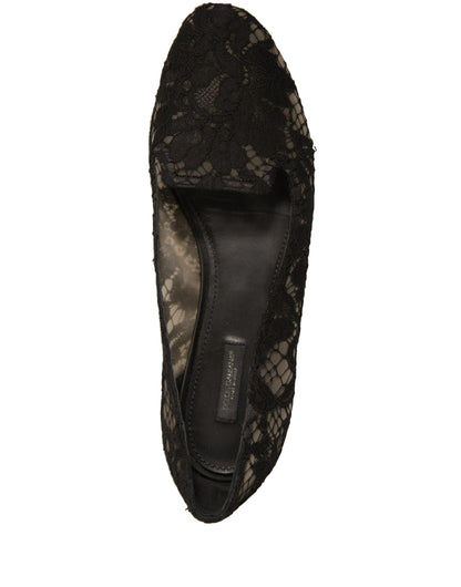 Dolce & Gabbana Black Taormina Lace Slip On Flats Shoes by Dolce & Gabbana
