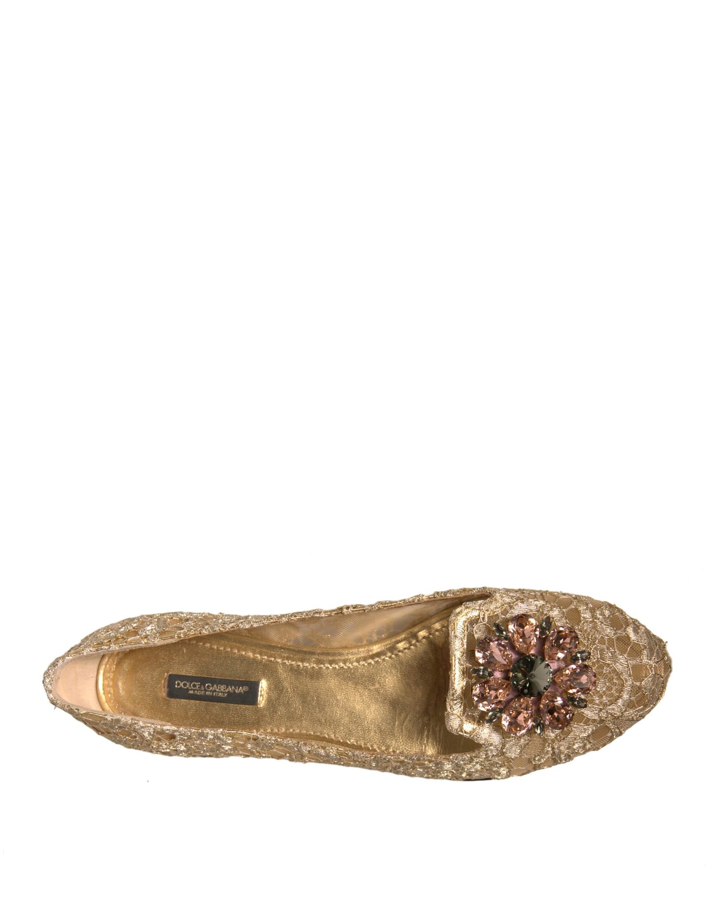 Dolce & Gabbana Gold Crystal Loafer Lace Ballet Flats Shoes by Dolce & Gabbana